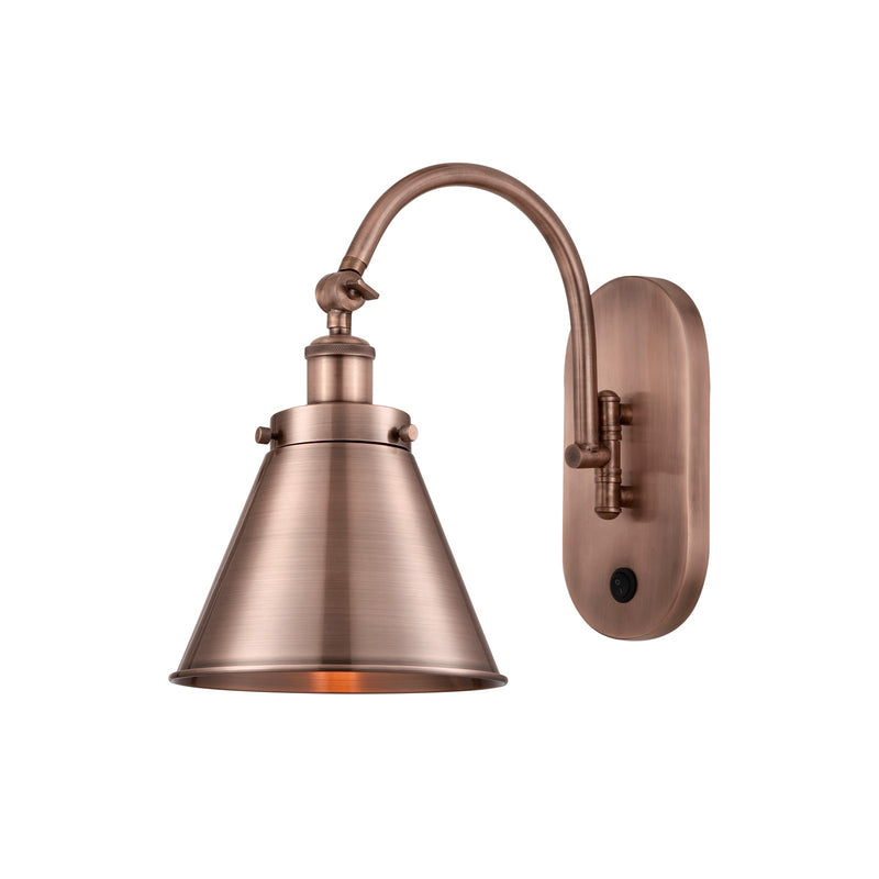 Innovations Appalachian 8in 1-Light Swing Arm Lamp | Industrial Antique Copper Steel and Metal Shade | Damp Rated Bedroom Reading | Model 918-1W-AC-M13-AC