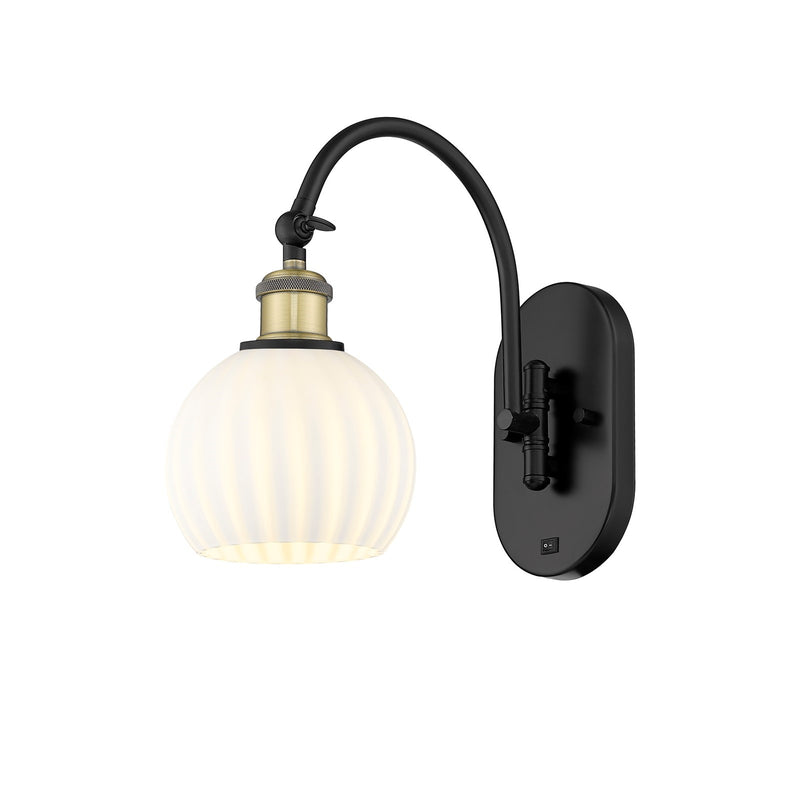 Innovations Lighting Ballston 6in 1-Light Wall Sconce | Industrial Black Antique Brass and White Venetian Glass | Bedroom & | Model 918-1W-BAB-G1217-6WV