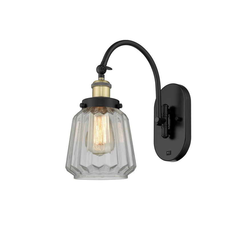 Innovations Chatham 7in 1-Light Swing Arm Lamp | Industrial Black Antique Brass Steel and Clear Ribbed Glass | Bedroom & | Model 918-1W-BAB-G142-LED
