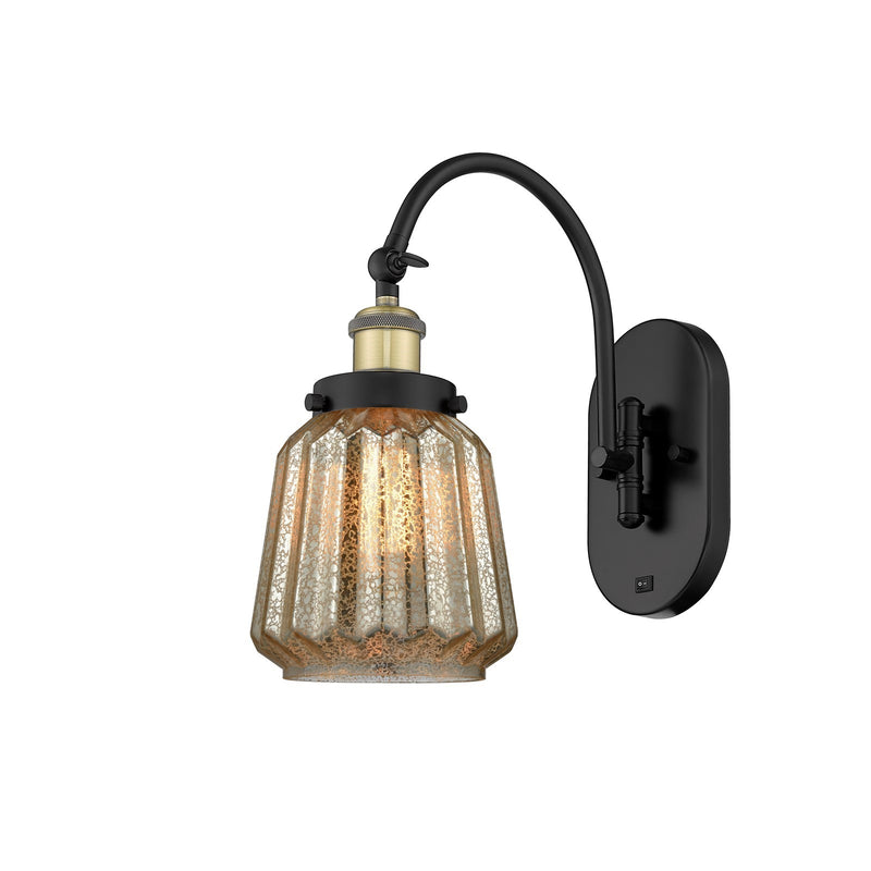 Innovations Chatham 7in 1-Light Swing Arm Lamp | Industrial Black Antique Brass Steel and Mercury Ribbed Glass | Bedroom & Living | Model 918-1W-BAB-G146