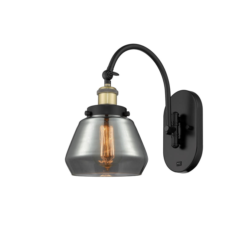 Innovations Fulton 7in 1-Light Swing Arm Wall Sconce | Industrial Black Antique Brass and Light Smoke Glass | Bedroom & Hallway | Model 918-1W-BAB-G173