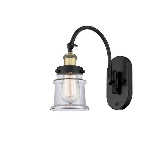 Innovations Canton 1-Light 6.5in Swing Arm Wall Sconce | Industrial Black Antique Brass Steel and Clear Glass | Bedroom & | Model 918-1W-BAB-G182S-LED