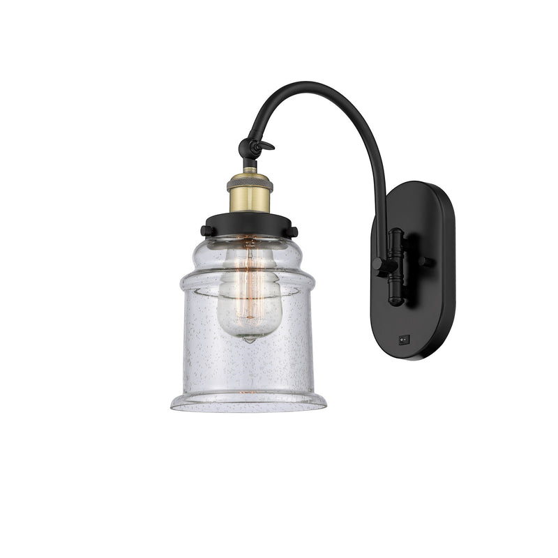 Innovations Canton 1-Light 6.5in Swing Arm Wall Sconce | Industrial Black Antique Brass Steel and Seedy Glass | Bedroom & Living | Model 918-1W-BAB-G184