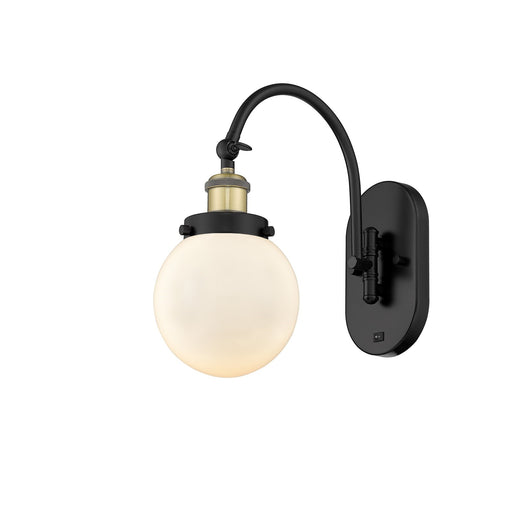 Innovations Beacon 6in 1-Light Swing Arm Wall Sconce | Industrial Black Antique Brass and Matte White Glass | Bedroom Reading | Model 918-1W-BAB-G201-6