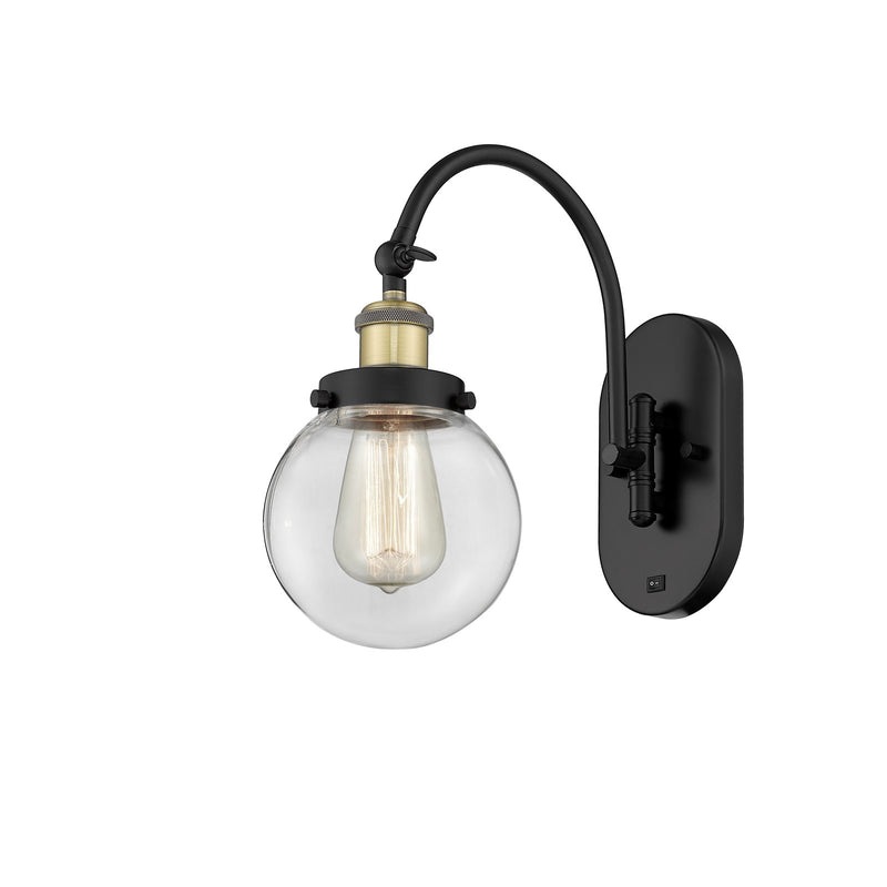 Innovations Beacon 6in 1-Light Swing Arm Lamp | Industrial Black Antique Brass and Clear Glass | Bedroom Reading Light | Model 918-1W-BAB-G202-6