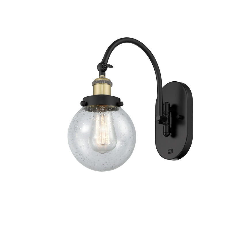 Innovations Beacon 6in 1-Light Swing Arm Lamp | Industrial Black Antique Brass Steel and Seedy Glass | Bedroom & Living Room | Model 918-1W-BAB-G204-6-LED