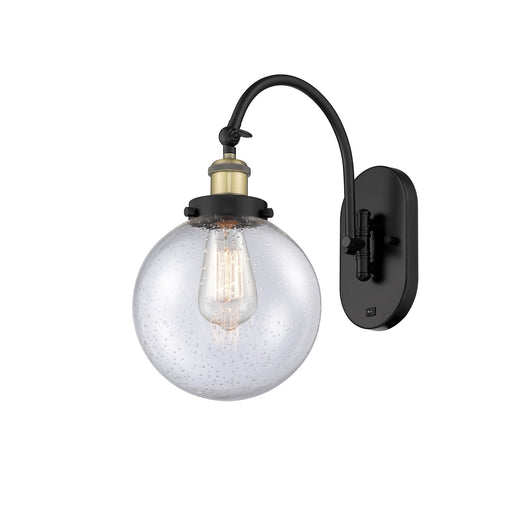 Innovations Beacon 8in 1-Light Swing Arm Lamp | Industrial Black Antique Brass and Seedy Glass | Bedroom Reading Light | Model 918-1W-BAB-G204-8-LED