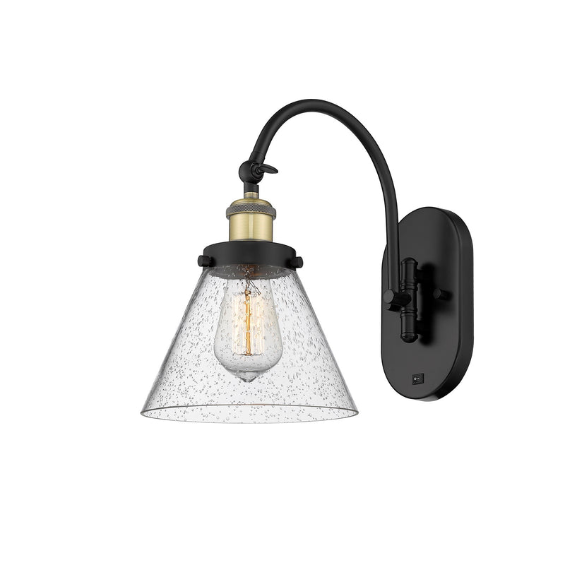 Innovations Cone 8in 1-Light Swing Arm Lamp | Industrial Black Antique Brass Steel and Seedy Glass | Bedroom & Living Room Reading | Model 918-1W-BAB-G44