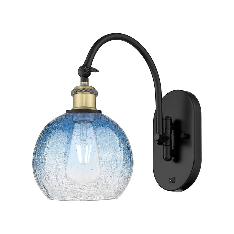 Innovations Brookhaven Globe 8in 1-Light Wall Sconce | Industrial Black Antique Brass and Sapphire Blue Glass | Bathroom & | Model 918-1W-BAB-G483-8SB