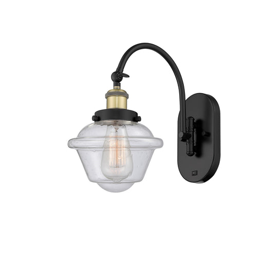 Innovations Oxford 8in 1-Light Swing Arm Lamp | Traditional Black Antique Brass and Seedy Glass | Bedroom & Hallway Accent | Model 918-1W-BAB-G534-LED