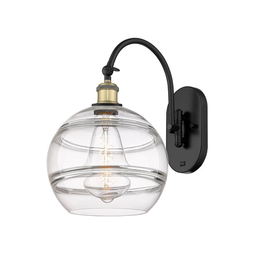 Innovations Rochester 10in 1-Light Wall Sconce | Industrial Black Antique Brass Steel and Clear Glass | Hallway & Living Room | Model 918-1W-BAB-G556-10CL