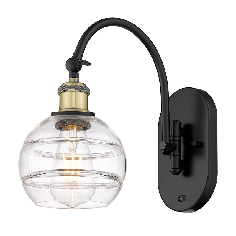 Innovations Rochester 6in 1-Light Wall Sconce | Industrial Black Antique Brass and Clear Glass | Hallway & Bathroom Accent | Model 918-1W-BAB-G556-6CL