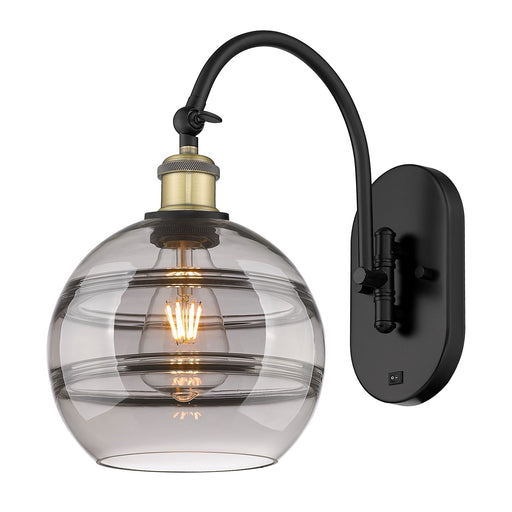 Innovations Rochester 8in 1-Light Wall Sconce | Industrial Black Antique Brass and Light Smoke Glass | Bedroom & Hallway | Model 918-1W-BAB-G556-8SM