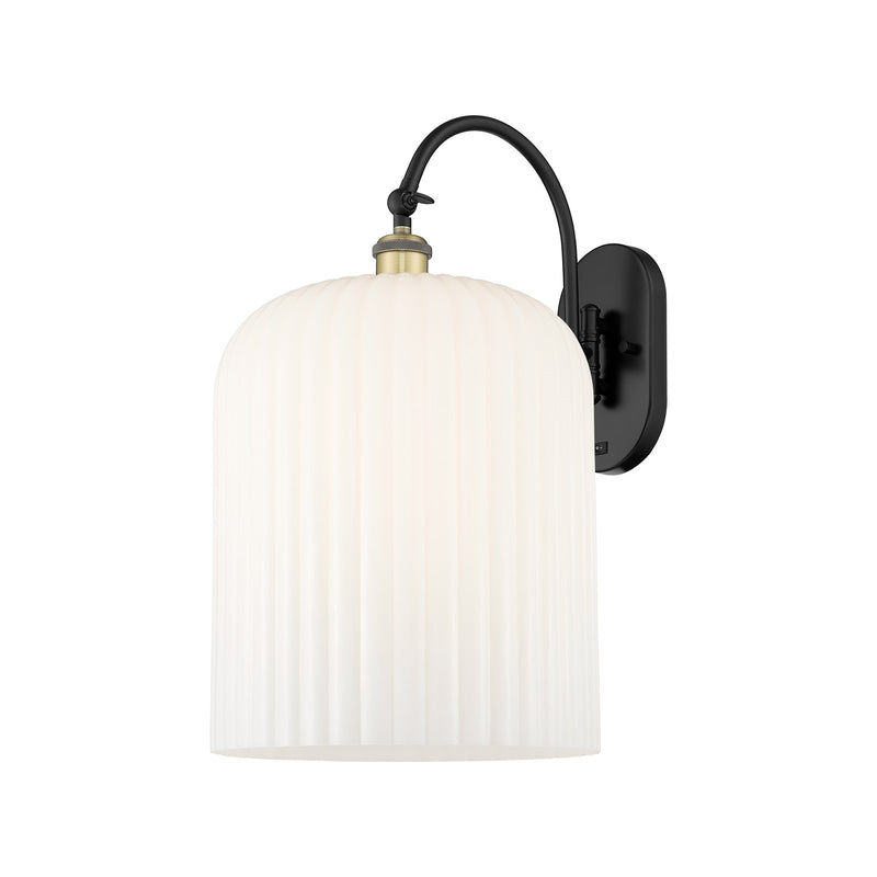 Innovations Bridal Veil 12in 1-Light Wall Sconce | Industrial Black Antique Brass and Gloss White Glass | Bedroom & Hallway | Model 918-1W-BAB-G559-12GWH