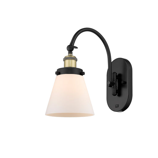 Innovations Cone 6.25in 1-Light Swing Arm Lamp | Industrial Black Antique Brass Steel and Matte White Frosted Glass | Bedroom | Model 918-1W-BAB-G61-LED