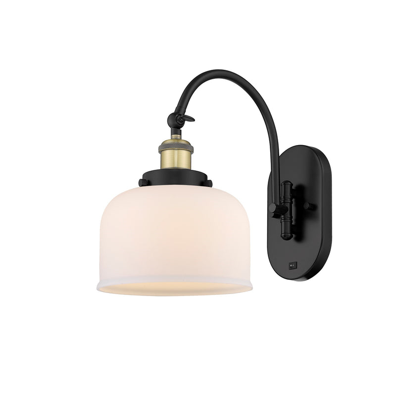 Innovations Bell 8in 1-Light Swing Arm Lamp | Industrial Black Antique Brass Steel and Matte White Frosted Glass | Bedroom & | Model 918-1W-BAB-G71-LED