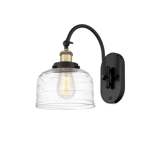 Innovations Bell 8in 1-Light Swing Arm Wall Sconce | Industrial Black Antique Brass and Clear Deco Swirl Glass | Bedroom & Living | Model 918-1W-BAB-G713