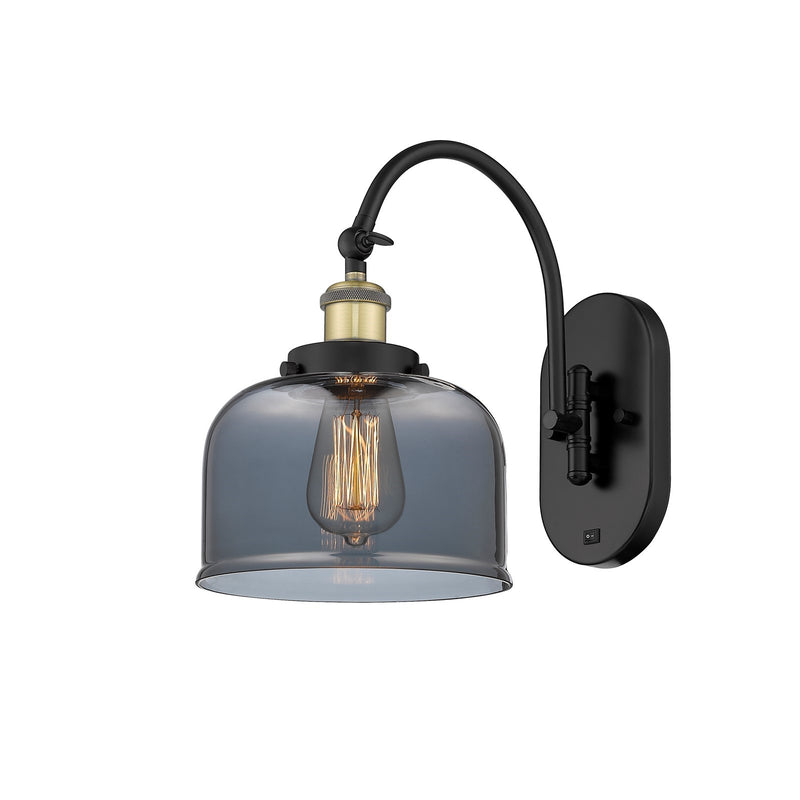 Innovations Bell 8in 1-Light Swing Arm Wall Sconce | Industrial Black Antique Brass and Light Smoke Glass | Bedroom Reading Light | Model 918-1W-BAB-G73