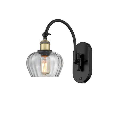 Innovations Fenton 1-Light 6.5in Wall Sconce | Industrial Black Antique Brass Steel and Clear Ribbed Glass | Bedroom & Hallway | Model 918-1W-BAB-G92