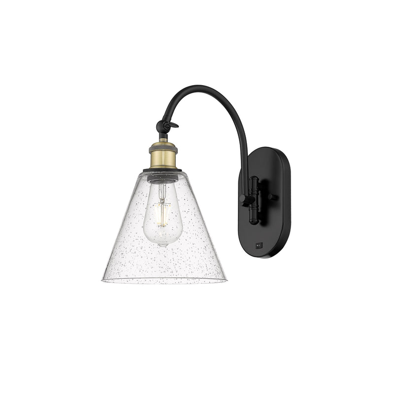 Innovations Berkshire Glass 1-Light 8in Wall Sconce | Industrial Black Antique Brass and Seedy Glass | Bathroom & Hallway Accent | Model 918-1W-BAB-GBC-84