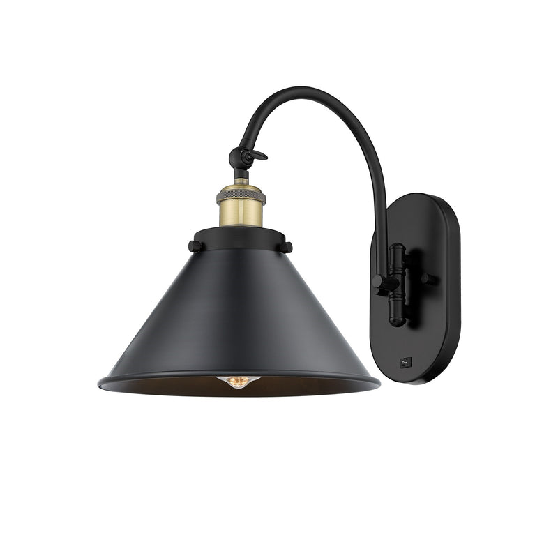 Innovations Briarcliff 10in 1-Light Swing Arm Lamp with LED | Industrial Black Antique Brass and Matte Black Metal | Living | Model 918-1W-BAB-M10-BK-LED