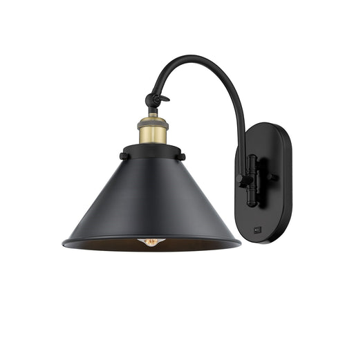 Innovations Briarcliff 10in 1-Light Swing Arm Lamp with LED | Industrial Black Antique Brass and Matte Black Metal | Living | Model 918-1W-BAB-M10-BK-LED