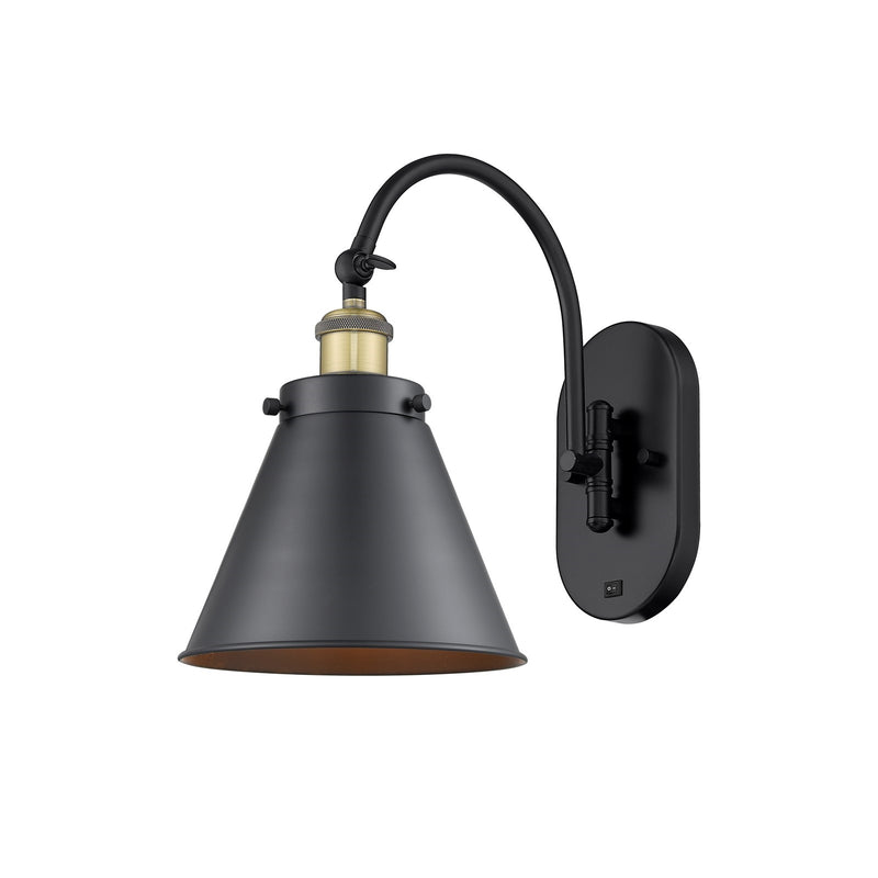 Innovations Appalachian 8in 1-Light Swing Arm Wall Sconce | Industrial Black Antique Brass and Matte Black Metal Shade | Bedroom | Model 918-1W-BAB-M13-BK