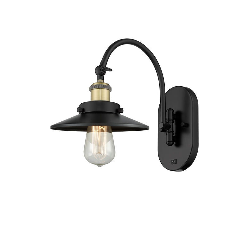 Innovations Railroad 8in 1-Light Swing Arm Wall Sconce | Industrial Black Antique Brass and Matte Black Metal Shade | Bedroom & | Model 918-1W-BAB-M6-LED