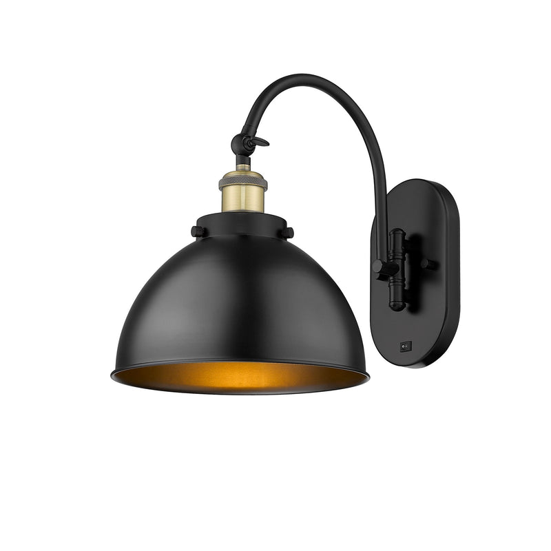 Innovations Ballston Urban 10in 1-Light Swing Arm Lamp | Industrial Black Antique Brass and Matte Black Metal Shade | Model 918-1W-BAB-MFD-10-BK-LED