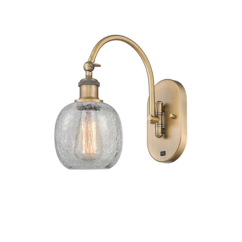 Innovations Belfast 6in 1-Light Wall Sconce | Industrial Brushed Brass and Clear Crackle Glass | Bedroom & Hallway Accent | Model 918-1W-BB-G105