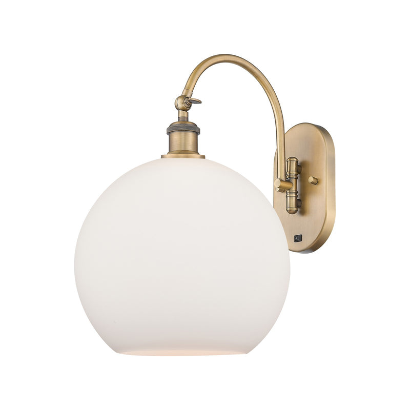 Innovations Athens 11.75in 1-Light Wall Sconce | Brushed Brass Steel and Matte White Glass | Bedroom & Hallway Accent | Model 918-1W-BB-G121-12