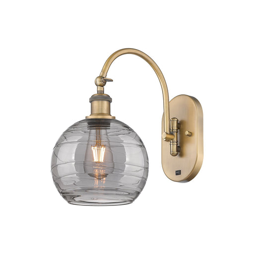 Innovations Athens Deco Swirl 8in 1-Light Wall Sconce | Industrial Brushed Brass and Light Smoke Glass | Bathroom & Hallway | Model 918-1W-BB-G1213-8SM
