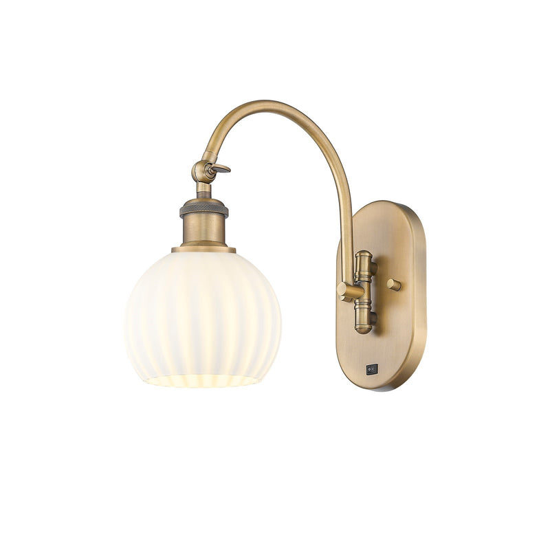 Innovations Lighting Ballston 6in 1-Light Wall Sconce | Industrial Brushed Brass and White Venetian Glass | Hallway & Bathroom | Model 918-1W-BB-G1217-6WV