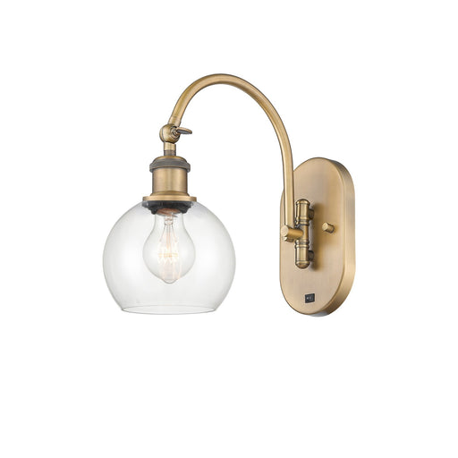 Innovations Athens 6in 1-Light Wall Sconce | Industrial Brushed Brass and Clear Glass | Hallway & Bedroom Accent | 6 x 12 in | Model 918-1W-BB-G122-6