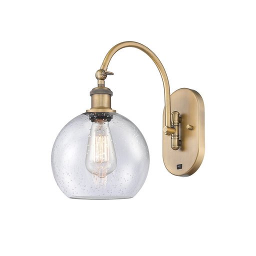 Innovations Athens 8in 1-Light Wall Sconce | Industrial Brushed Brass Steel and Seedy Glass Globe | Hallway & Bedroom Accent | Model 918-1W-BB-G124-8
