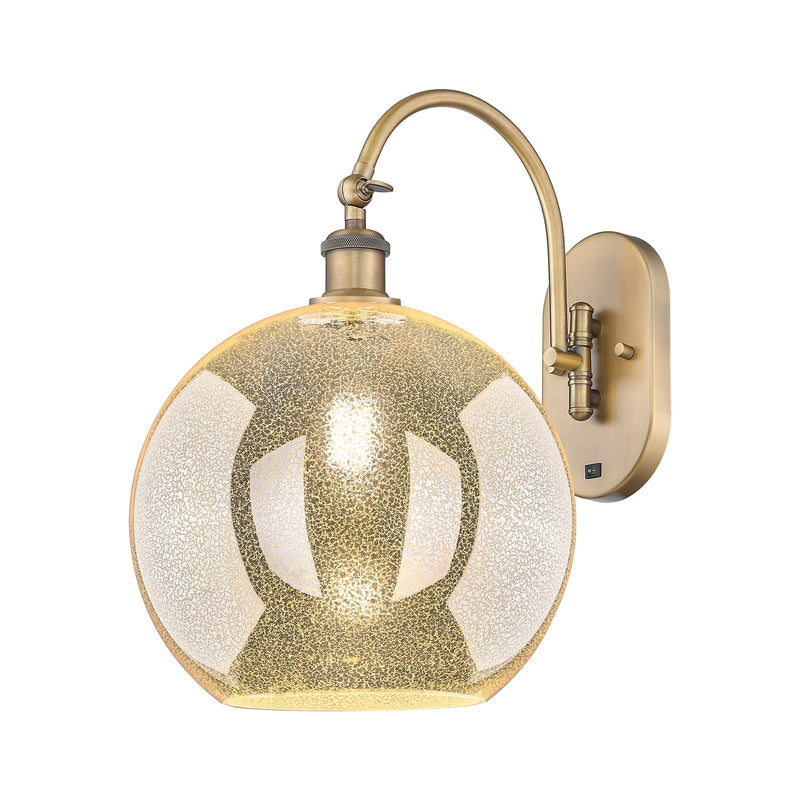 Innovations Athens 12in 1-Light Wall Sconce | Industrial Brushed Brass Steel and Mercury Glass Globe | Hallway & Bedroom Accent | Model 918-1W-BB-G128-12