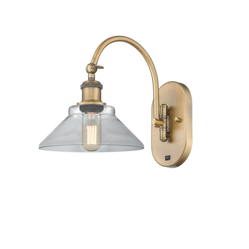 Innovations Orwell 8.375in 1-Light Wall Sconce | Industrial Brushed Brass Steel and Clear Glass | Bedroom & Hallway Accent Light | Model 918-1W-BB-G132