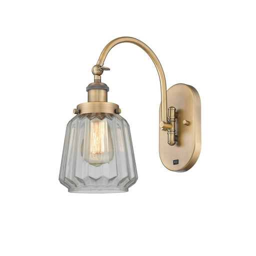 Innovations Chatham 7in 1-Light Swing Arm Lamp | Art Deco Brushed Brass Steel and Clear Ribbed Glass | Bedroom Reading & Living | Model 918-1W-BB-G142