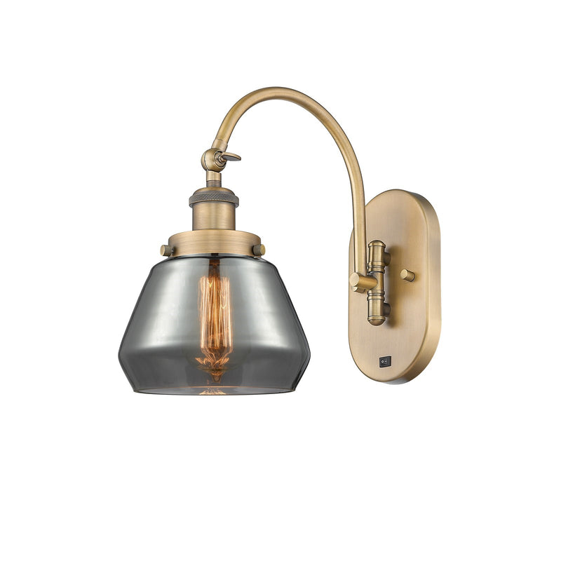 Innovations Fulton 7in 1-Light Swing Arm Lamp | Industrial Brushed Brass Steel and Light Smoke Glass | Bedroom & Living Room | Model 918-1W-BB-G173