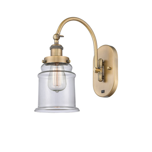 Innovations Canton 7in 1-Light Swing Arm Wall Sconce | Industrial Brushed Brass and Clear Glass | Bedroom & Living Room Reading | Model 918-1W-BB-G182