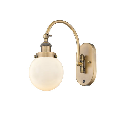 Innovations Beacon 6in 1-Light Swing Arm Lamp | Industrial Brushed Brass Steel and Matte White Frosted Glass | Bedroom Reading & | Model 918-1W-BB-G201-6