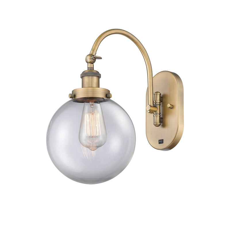 Innovations Beacon 8in 1-Light Swing Arm Lamp | Industrial Brushed Brass Steel and Clear Glass | Bedroom & Living Room Reading | Model 918-1W-BB-G202-8
