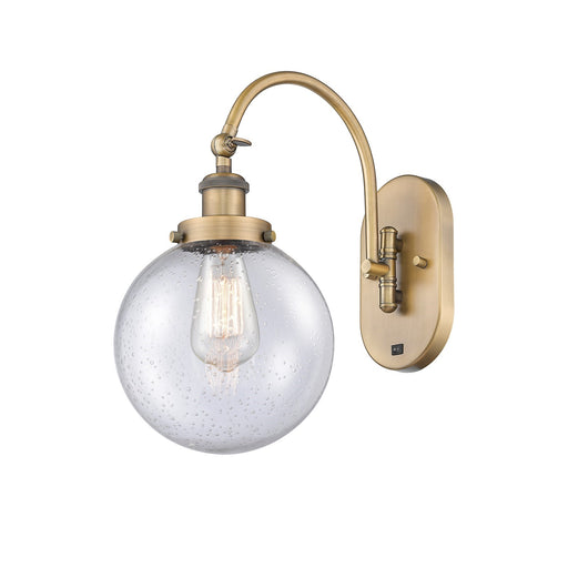 Innovations Beacon 8in 1-Light Swing Arm Lamp | Industrial Brushed Brass Steel and Seedy Glass | Bedroom & Living Room | Model 918-1W-BB-G204-8-LED