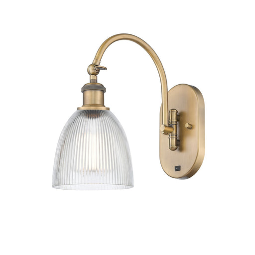 Innovations Castile 6in 1-Light Wall Sconce | Industrial Brushed Brass and Clear Glass | Bedroom & Hallway Accent | Model 918-1W-BB-G382