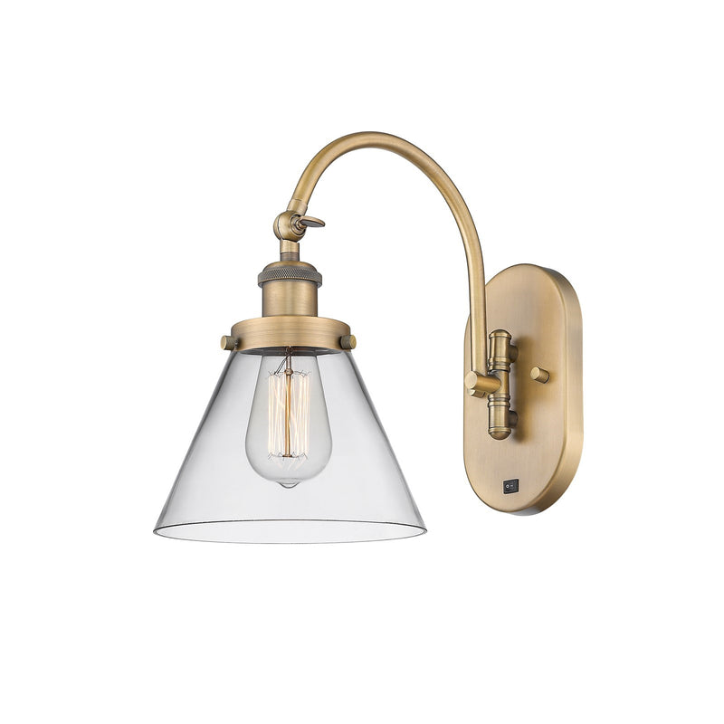 Innovations Cone 8in 1-Light Swing Arm Lamp | Industrial Brushed Brass Steel and Clear Glass | Bedroom & Living Room Reading | Model 918-1W-BB-G42