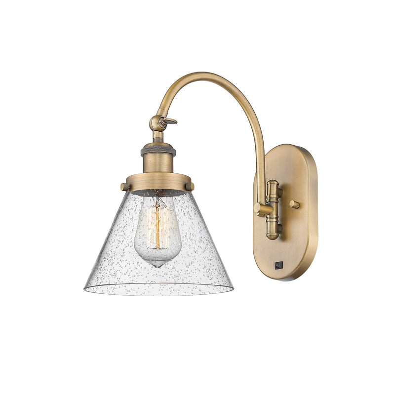 Innovations Cone 1-Light Swing Arm Lamp | Industrial Brushed Brass and Seedy Glass | Bedroom Reading & Living Room Accent | Model 918-1W-BB-G44-LED