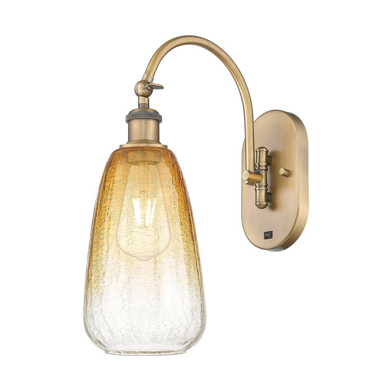 Innovations Brookhaven Almond 6in 1-Light Wall Sconce | Industrial Brushed Brass and Amber Glass | Hallway & Bathroom Accent | Model 918-1W-BB-G480-6AM