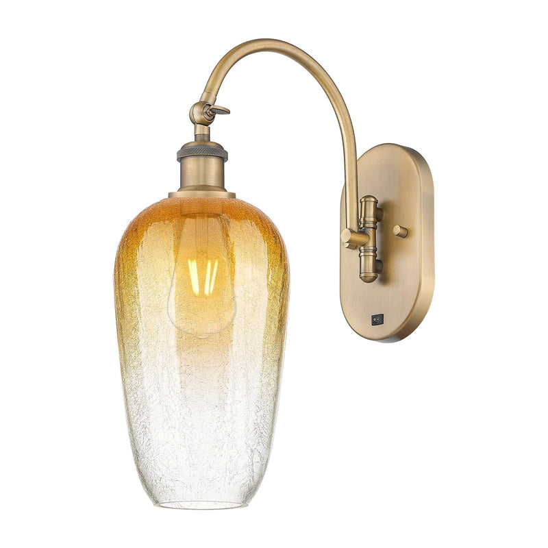Innovations Brookhaven Flute 7in 1-Light Wall Sconce | Industrial Brushed Brass Steel and Amber Glass | Hallway & Bedroom | Model 918-1W-BB-G484-7AM