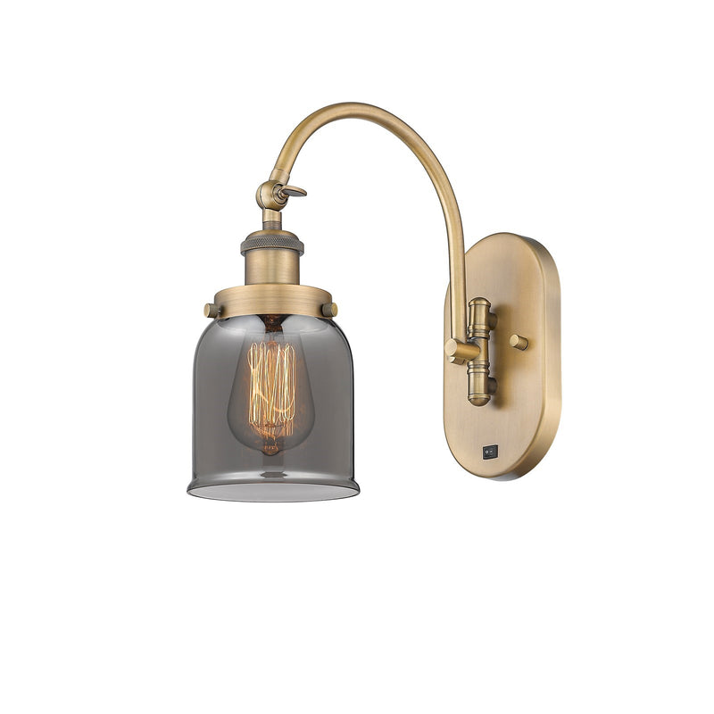Innovations Bell 5in 1-Light LED Swing Arm Wall Sconce | Industrial Brushed Brass and Light Smoke Glass | Bedroom & Living Room | Model 918-1W-BB-G53-LED