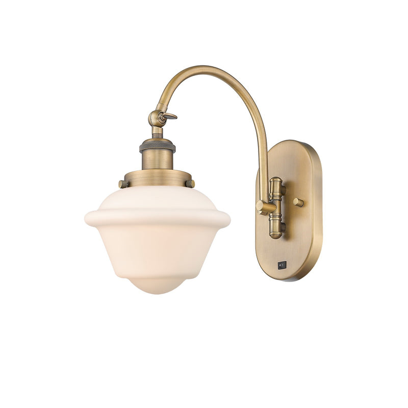 Innovations Oxford 8in 1-Light Swing Arm Wall Sconce | Traditional Brushed Brass and Matte White Frosted Glass | Bedroom & Living | Model 918-1W-BB-G531